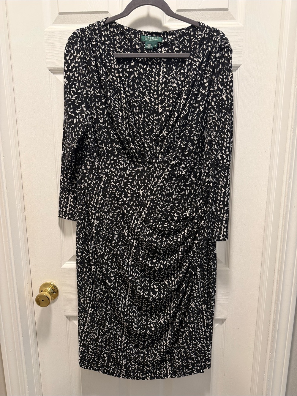 Lauren Ralph Lauren Sz 18 Women's Black & White Printed Wrap-Style Dress